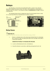 This is page 43 of part 1 of the electrical maintenance training course notes, describing relays
