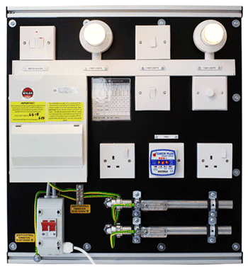 One of the simulated electrical installations used on the inspection and testing (C&G 2391) training course