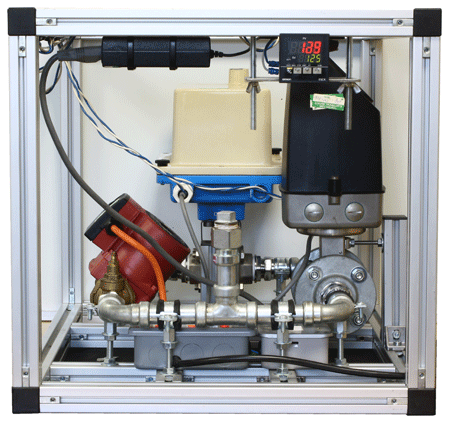 One of the flow rigs used on the 3 term PID controller tuning training course: This one uses an electrical control valve