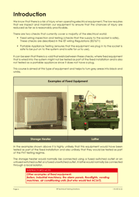 Page 6 of the course notes for the fixed equipment testing training course, describing what fixed equipment typically looks like
