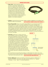This is page 35 of the course notes for the BS7909 course, describing the requirements for open tails and how selectivity is achieved in electrical installations