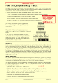 This is page 40 of the course notes for the BS7909 course, describing the requirements for small/simple events