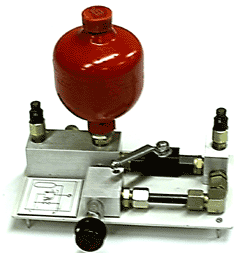 One of the hydraulic accumulator blocks used on the hydraulic training courses