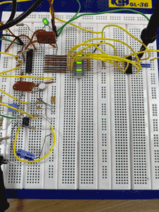 An example of the circuit on its breadboard