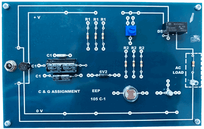 Candidates on the electronic fault finding training course use a range of circuit boards to explore the function of the various electronic components. On this board we explore how altering the component values changes the characteristics of the circuit.