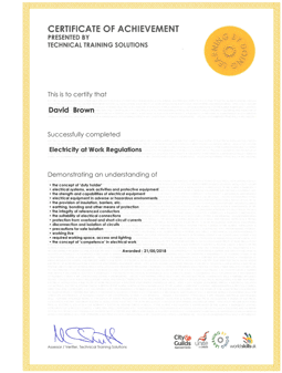 Certificate used for the programmable logic controllers course: Contact us for information about certificates issued for other courses