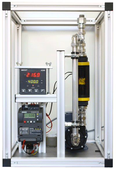 One of the flow rigs used on the control and instrumentation training course: This one uses an AC variable speed drive and a pump