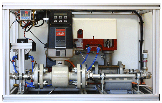 One of the flow rigs used on the 3 term PID controller tuning training course: This one uses an air powered control valve