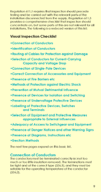 A reduced visual inspection checklist in the Electricians Guide Book.