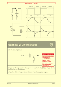 Page 19 of the Practical Electronics course notes, exploring how integrators and differentiators work