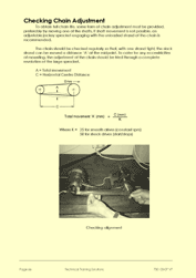 Page 66 of the course notes for the Machine Maintenance Training for Operators, which discusses the importance of correct chain tension and alignment