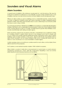 This is page 77 of the course notes for the fire alarm system installation training course, describing how sound intensities vary within a room and beyond a door etc