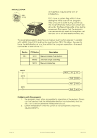 This is page 14 of the course notes for the PLC Programming course, which is part of a section where we discuss various PLC applications and how a PLC would be programmed to control them. This particular example is explaining how system flags are often used to initialize programs, by setting counters and other registers to a default state when the program is initiated