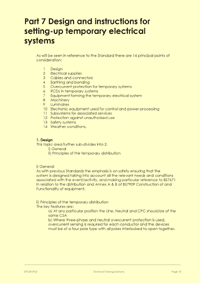 This is the page 15 of the course notes for the BS7909 course, describing the requirements for designing and setting-up a temporary electrical installation