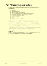 This is page 28 of the course notes for the BS7909 course, describing the requirements for inspection and testing