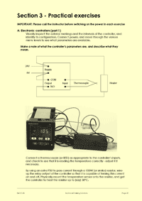 Page 31 of the course notes for the control and instrumentation course, which introduces one of the practical exercises - this one gets the candidates to build a temperature control system using a controller with time proportioned relay outputs to develop variable output power