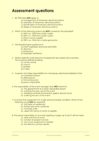 This is the first page of the multiple-choice assessment paper used on the BS7909 course