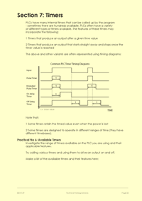 This is page 33 of the course notes for the PLC Programming course, describing how PLC timers typically operate