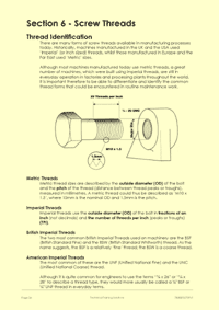 This is page 36 of the course notes for the mechanical maintenance training courses, describing the various screw threads commonly encountered on industrial machinery