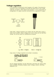 This is page 37 of the course notes for the electronic fault finding course, showing how voltage regulators are typically marked and their common terminal layouts