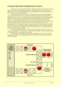 This is page 38 of the course notes for the fire alarm system installation training course, describing the analogue addressable types of fire alarm panel