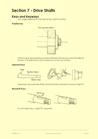 This is page 39 of the course notes for the mechanical maintenance training courses, describing how drive shaft keyways work