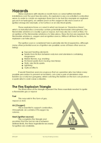 This is page 3 of the course notes for the ATEX training course, describing the fire and explosion hazards and introducing the fire triangle