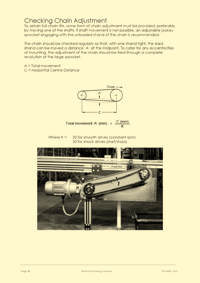 Page 58 of the mechanical maintenance training courses notes covering the importance of setting the correct tension on chain drives, and how to make the necessary adjustments