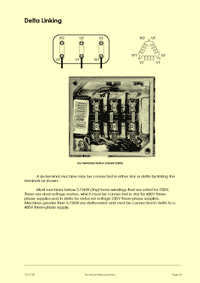 This is page 13 of part 2 of the electrical maintenance training course notes, describing the configuration of the terminals of a delta-linked motor