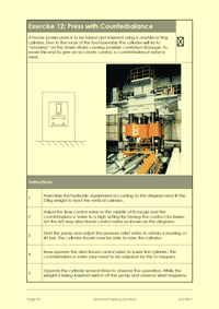 This is page 78 of the Hydraulic training courses notes, describing practical exercise No 12