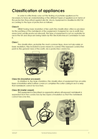 Page 9 of the course notes provided on the PAT testing training course, describing how portable appliances are classified as Class I or Class II types.