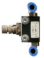 One of the restrictors which candidates interconnect in the practical exercises to form various useful systems on the Pneumatic training course